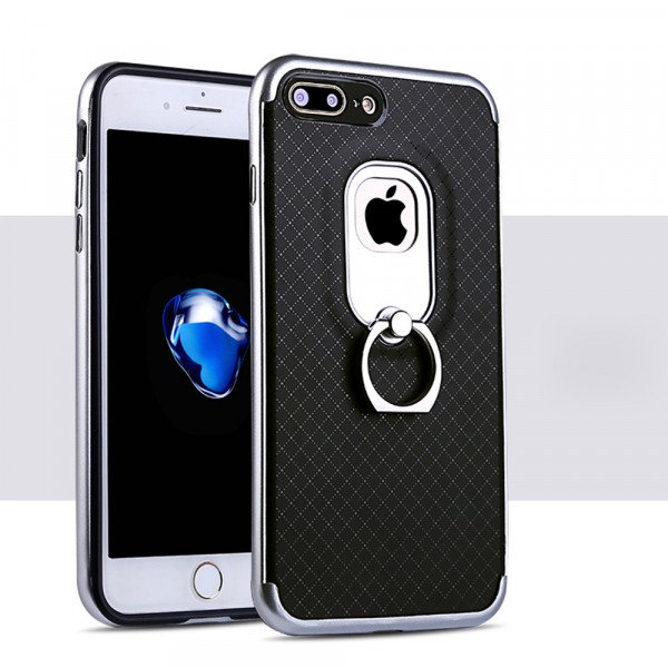 Wholesale iPhone 7 Aluminum Design Ring Holder Stand Case (Silver)